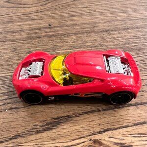 Hot Wheels Red "Double Shots" Die-Cast Toy Car With Flames & Yellow Windows